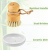 SUBEKYU Bamboo Dish Scrub Brush for Kitchen Sink, Natural Wooden Washing Dish Brush Scrubber, Sisal Bristles Brush for Household Cleaning Cast Iron Brush Pots, Pans and Vegetables