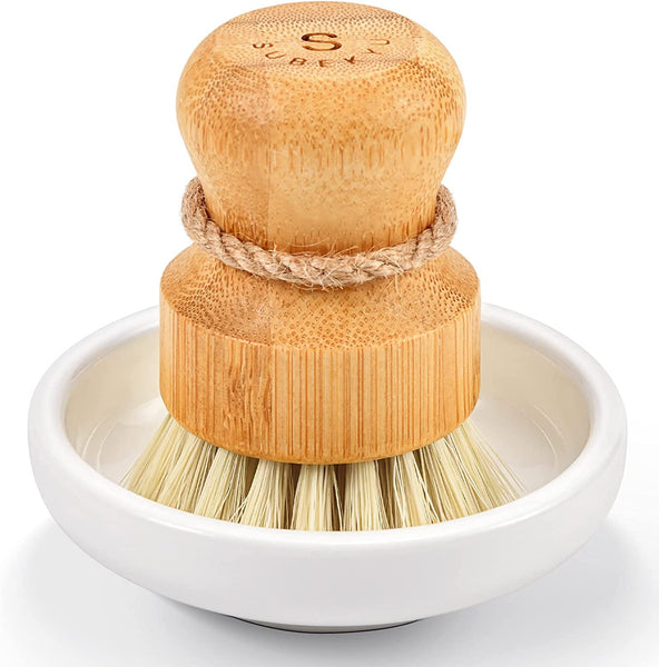 SUBEKYU Bamboo Dish Scrub Brush for Kitchen Sink, Natural Wooden