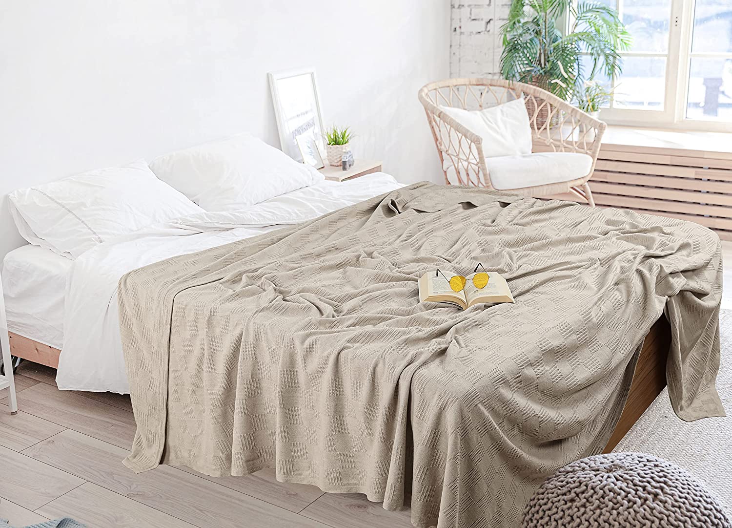 Utopia Bedding Woven Cotton Blanket (Full/Queen, White) Breathable Cotton Throw